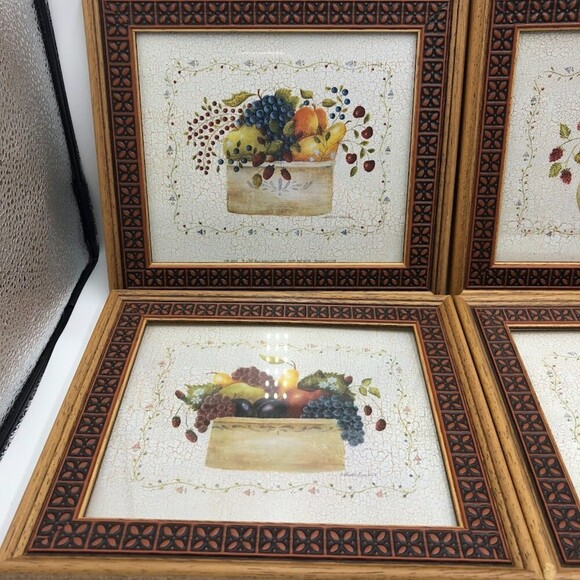 Vintage 1999 Set of 4 Framed Art Kitchen Country Fruits Valerie Evers Wenk - Picture 4 of 9